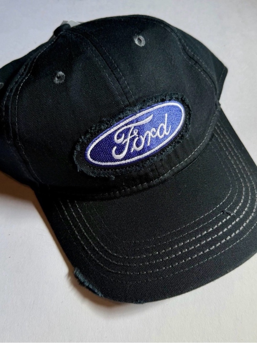 Classic FORD Blue Oval Logo Patch Black Strapback Hat Cap